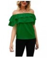 $15.19 Women's Casual Summer Off Shoulder Tops Ruffle Stylish Blouse Green Blouses